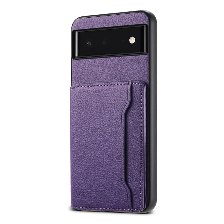 For Google Pixel 6 Calf Texture Card Bag Design Full Coverage Phone Case(Purple)
