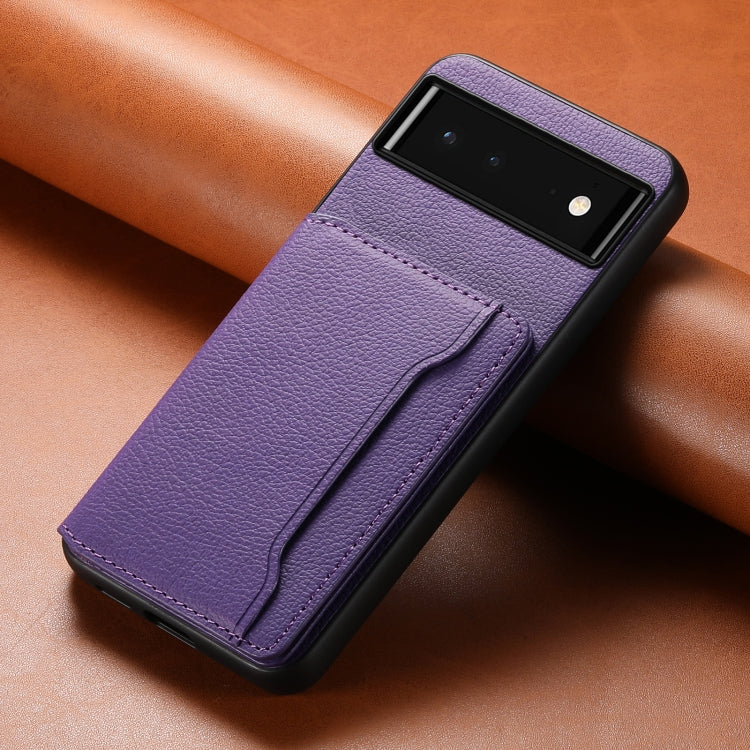 For Google Pixel 6 Calf Texture Card Bag Design Full Coverage Phone Case(Purple)