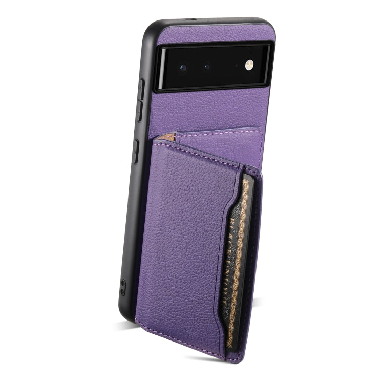 For Google Pixel 6 Calf Texture Card Bag Design Full Coverage Phone Case(Purple)
