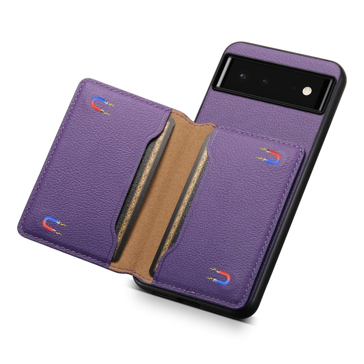 For Google Pixel 6 Calf Texture Card Bag Design Full Coverage Phone Case(Purple)