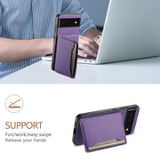 For Google Pixel 6 Calf Texture Card Bag Design Full Coverage Phone Case(Purple)