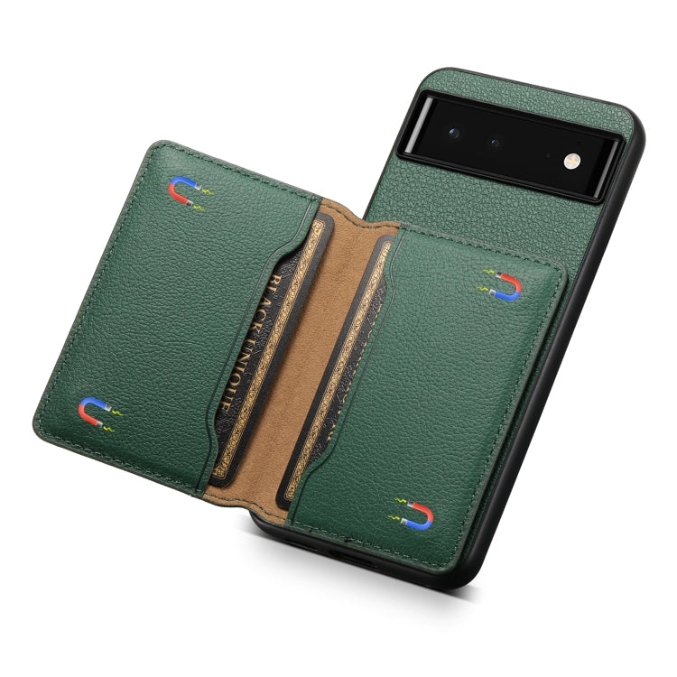 For Google Pixel 6 Calf Texture Card Bag Design Full Coverage Phone Case(Green)