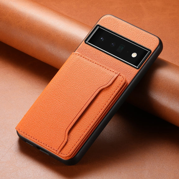 For Google Pixel 6 Pro Calf Texture Card Bag Design Full Coverage Phone Case(Orange)