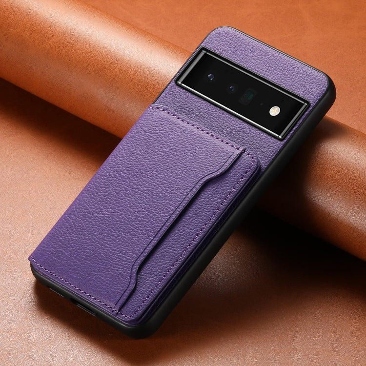 For Google Pixel 6 Pro Calf Texture Card Bag Design Full Coverage Phone Case(Purple)