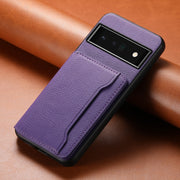 For Google Pixel 6 Pro Calf Texture Card Bag Design Full Coverage Phone Case(Purple)