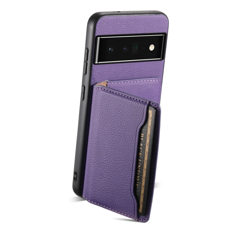For Google Pixel 6 Pro Calf Texture Card Bag Design Full Coverage Phone Case(Purple)
