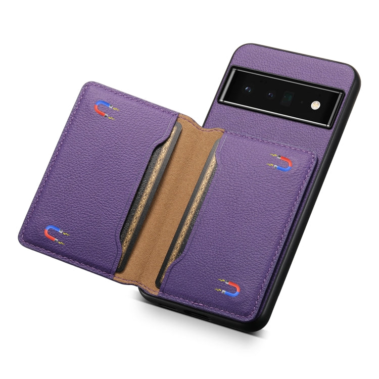For Google Pixel 6 Pro Calf Texture Card Bag Design Full Coverage Phone Case(Purple)