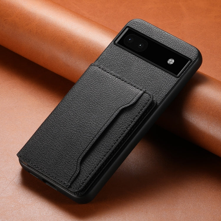 For Google Pixel 6a Calf Texture Card Bag Design Full Coverage Phone Case(Black)