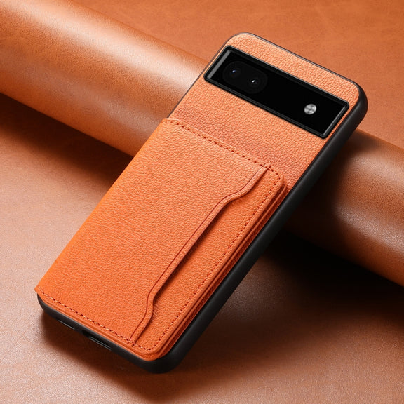For Google Pixel 6a Calf Texture Card Bag Design Full Coverage Phone Case(Orange)