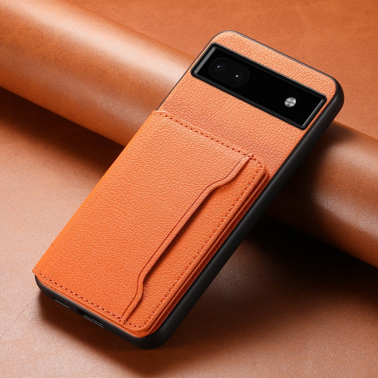 For Google Pixel 6a Calf Texture Card Bag Design Full Coverage Phone Case(Orange)