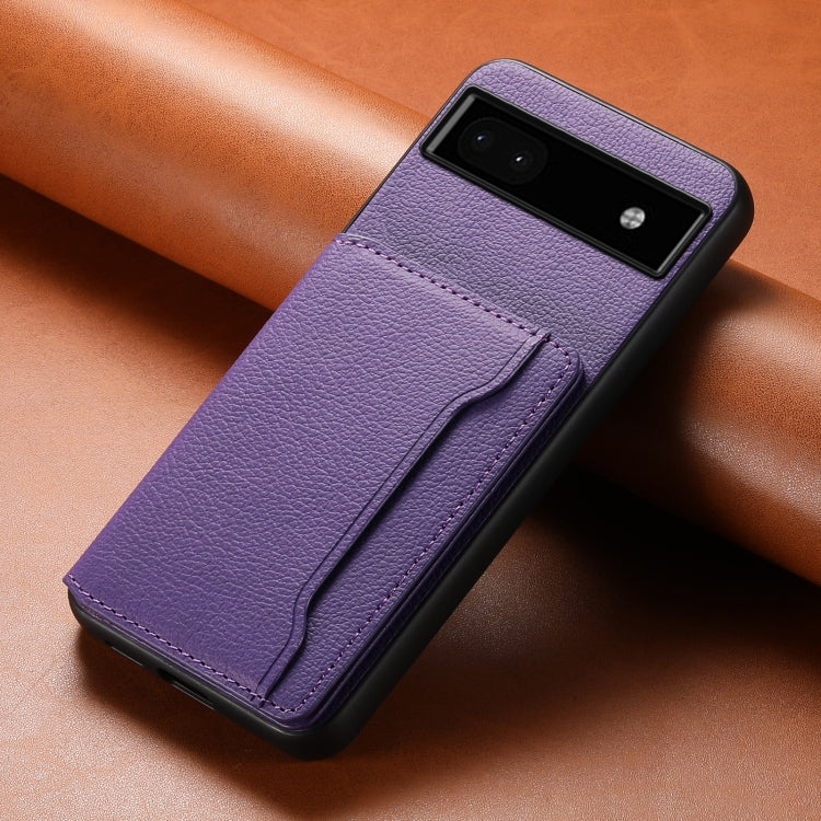 For Google Pixel 6a Calf Texture Card Bag Design Full Coverage Phone Case(Purple)