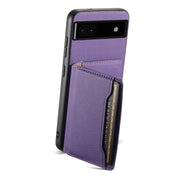For Google Pixel 6a Calf Texture Card Bag Design Full Coverage Phone Case(Purple)