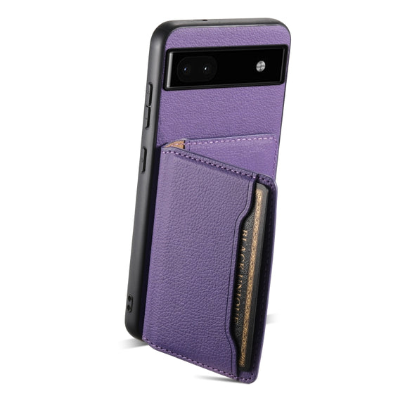 For Google Pixel 6a Calf Texture Card Bag Design Full Coverage Phone Case(Purple)