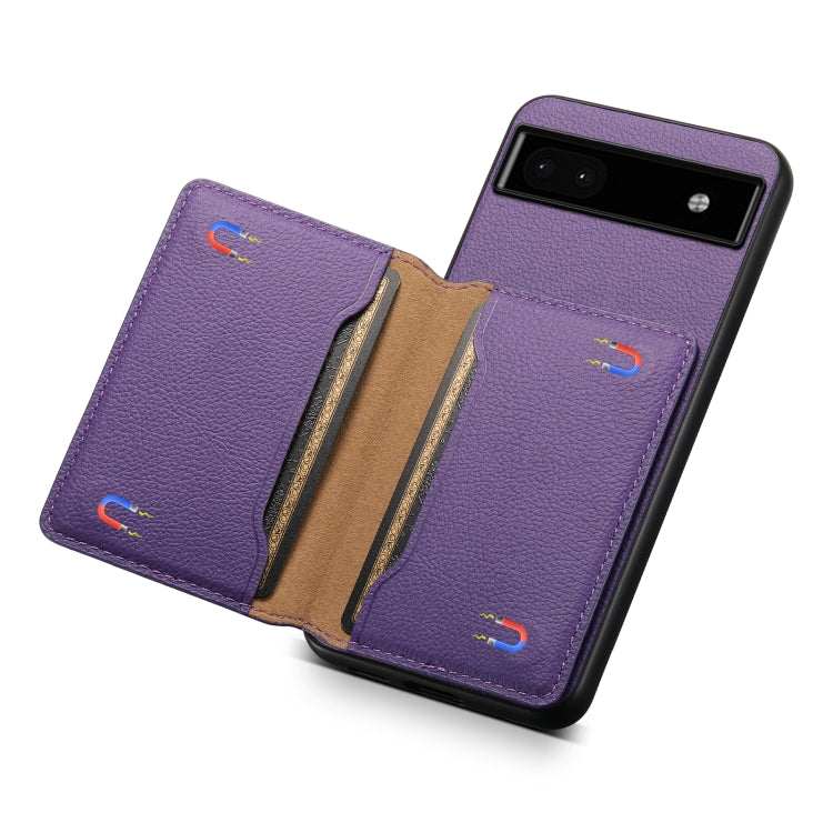 For Google Pixel 6a Calf Texture Card Bag Design Full Coverage Phone Case(Purple)