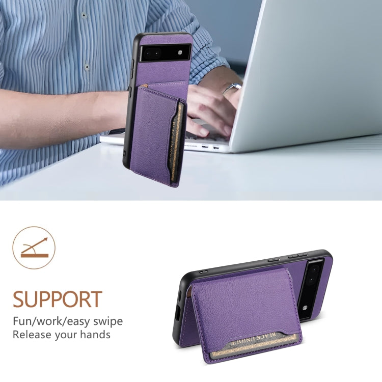 For Google Pixel 6a Calf Texture Card Bag Design Full Coverage Phone Case(Purple)