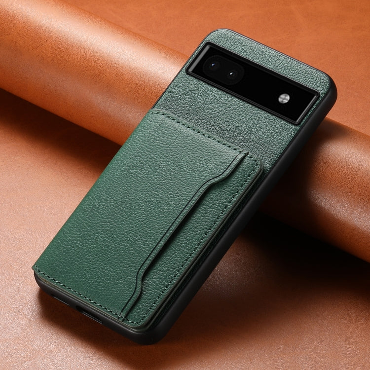 For Google Pixel 6a Calf Texture Card Bag Design Full Coverage Phone Case(Green)