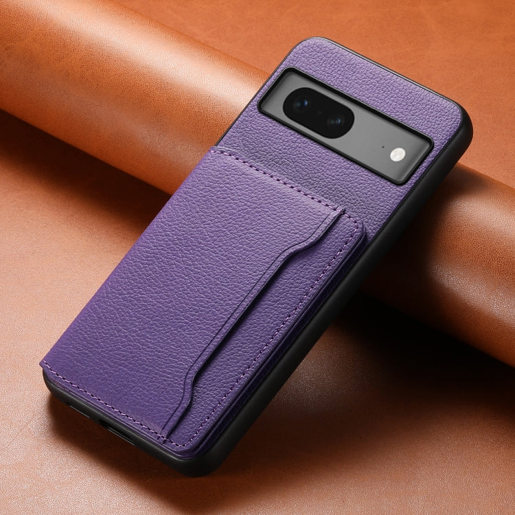 For Google Pixel 7 5G Calf Texture Card Bag Design Full Coverage Phone Case(Purple)