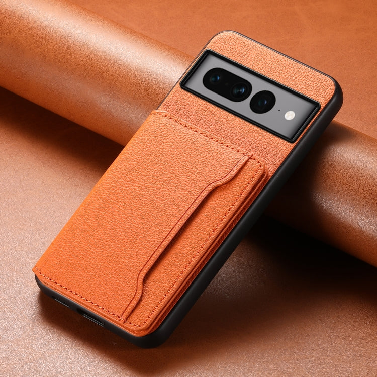 For Google Pixel 7 Pro 5G Calf Texture Card Bag Design Full Coverage Phone Case(Orange)
