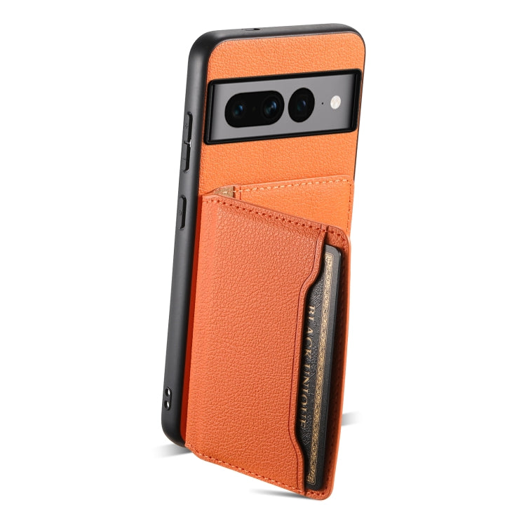 For Google Pixel 7 Pro 5G Calf Texture Card Bag Design Full Coverage Phone Case(Orange)