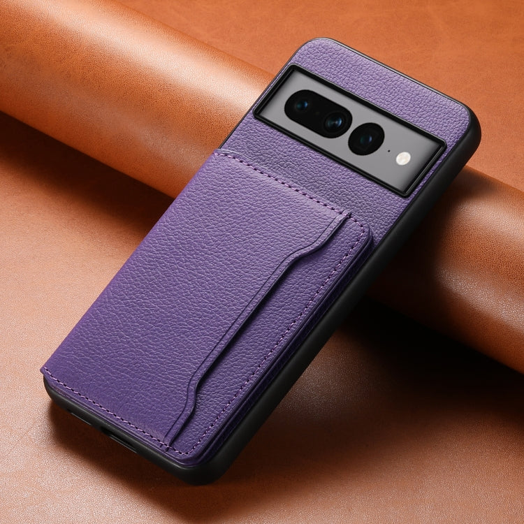 For Google Pixel 7 Pro 5G Calf Texture Card Bag Design Full Coverage Phone Case(Purple)