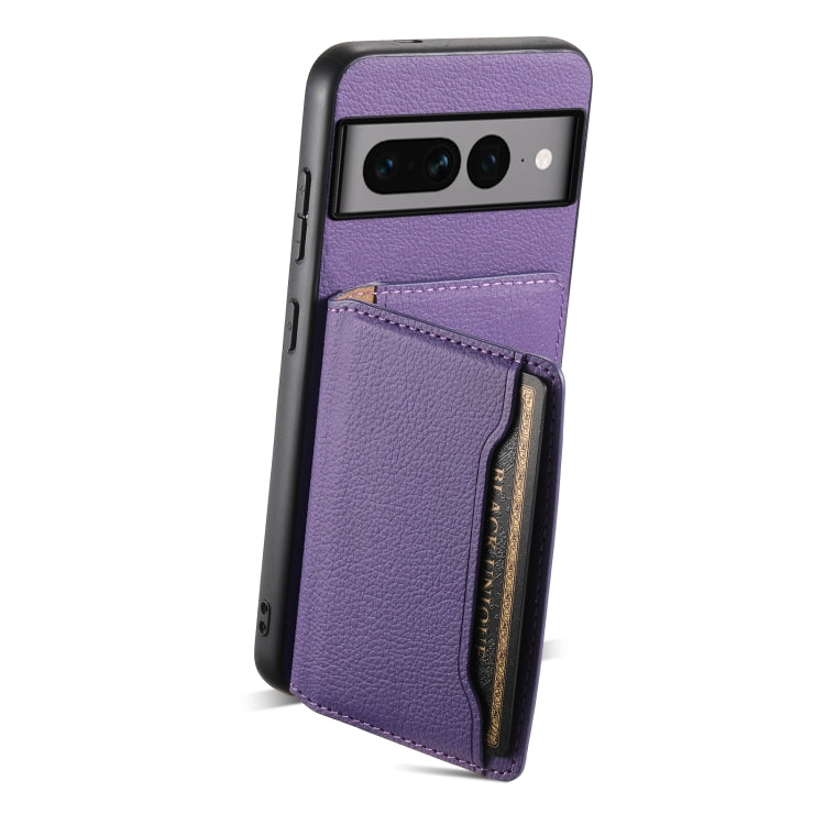 For Google Pixel 7 Pro 5G Calf Texture Card Bag Design Full Coverage Phone Case(Purple)