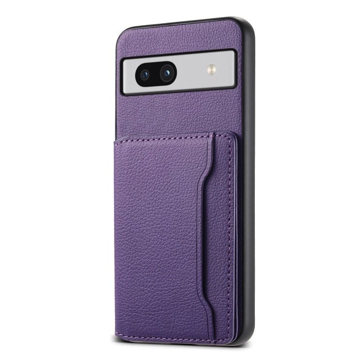 For Google Pixel 7a Calf Texture Card Bag Design Full Coverage Phone Case(Purple)