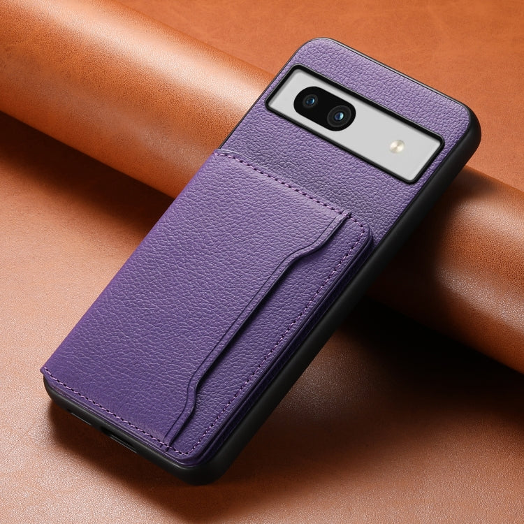 For Google Pixel 7a Calf Texture Card Bag Design Full Coverage Phone Case(Purple)