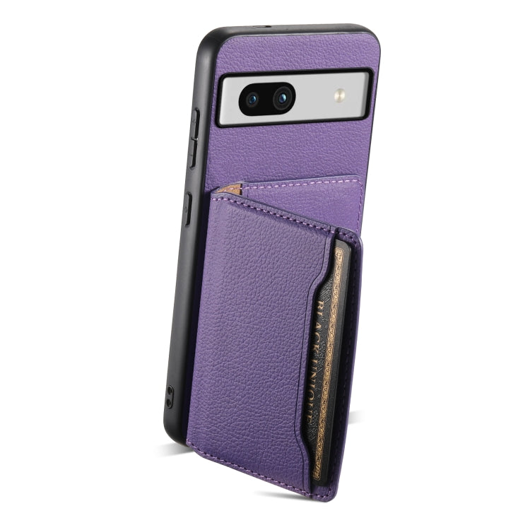 For Google Pixel 7a Calf Texture Card Bag Design Full Coverage Phone Case(Purple)