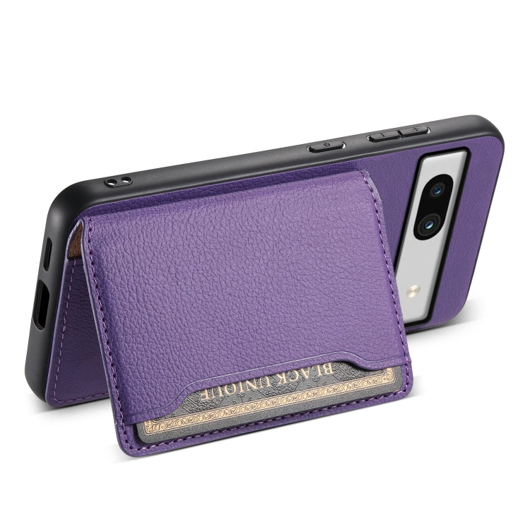 For Google Pixel 7a Calf Texture Card Bag Design Full Coverage Phone Case(Purple)
