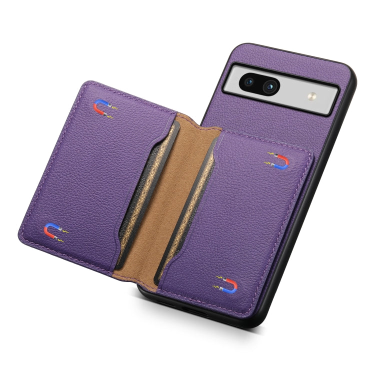 For Google Pixel 7a Calf Texture Card Bag Design Full Coverage Phone Case(Purple)