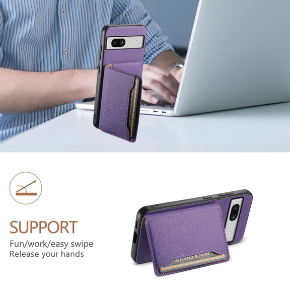 For Google Pixel 7a Calf Texture Card Bag Design Full Coverage Phone Case(Purple)