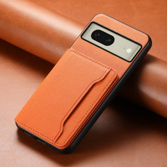 For Google Pixel 8 Calf Texture Card Bag Design Full Coverage Phone Case(Orange)