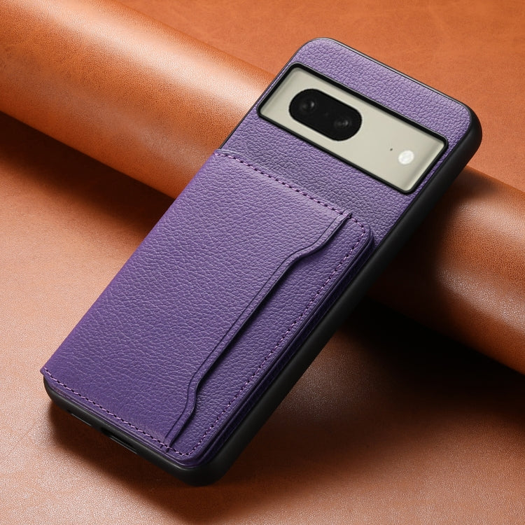For Google Pixel 8 Calf Texture Card Bag Design Full Coverage Phone Case(Purple)