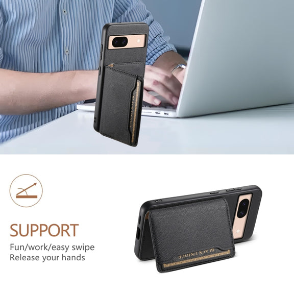 For Google Pixel 8a Calf Texture Card Bag Design Full Coverage Phone Case(Black)