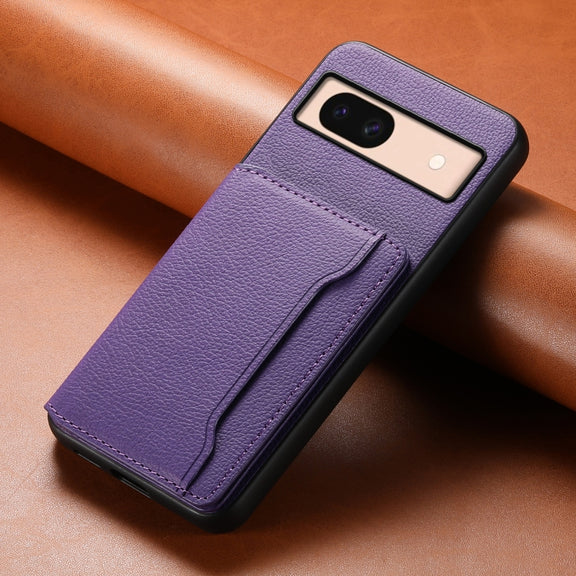 For Google Pixel 8a Calf Texture Card Bag Design Full Coverage Phone Case(Purple)