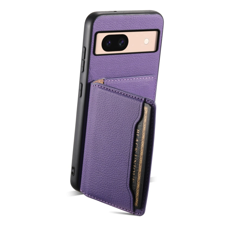 For Google Pixel 8a Calf Texture Card Bag Design Full Coverage Phone Case(Purple)