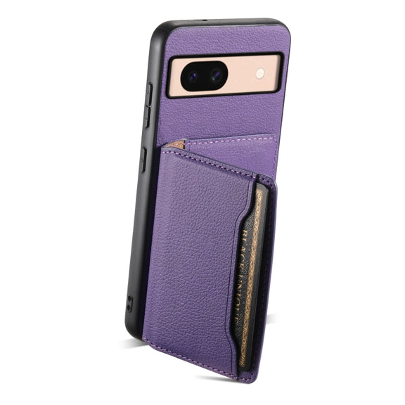 For Google Pixel 8a Calf Texture Card Bag Design Full Coverage Phone Case(Purple)