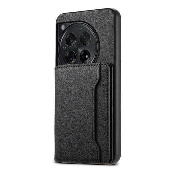 For OnePlus Ace 3 Calf Texture Card Bag Design Full Coverage Phone Case(Black)