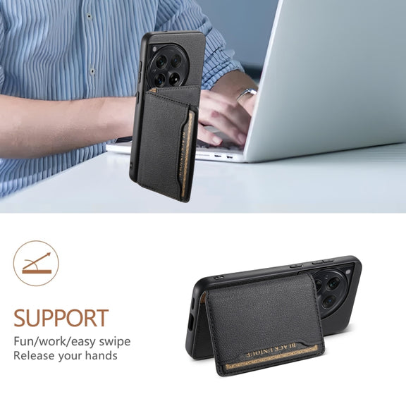 For OnePlus Ace 3 Calf Texture Card Bag Design Full Coverage Phone Case(Black)