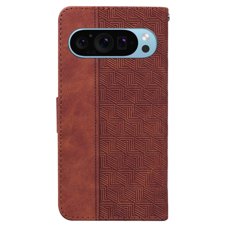 For Google Pixel 9 Geometric Embossed Leather Phone Case(Brown)