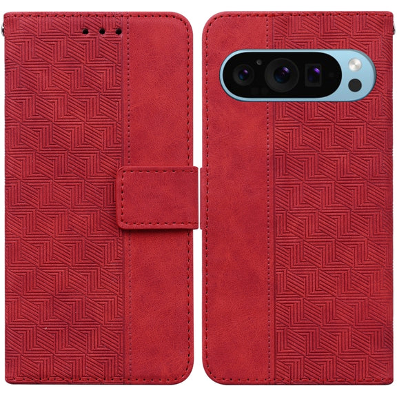 For Google Pixel 9 Geometric Embossed Leather Phone Case(Red)