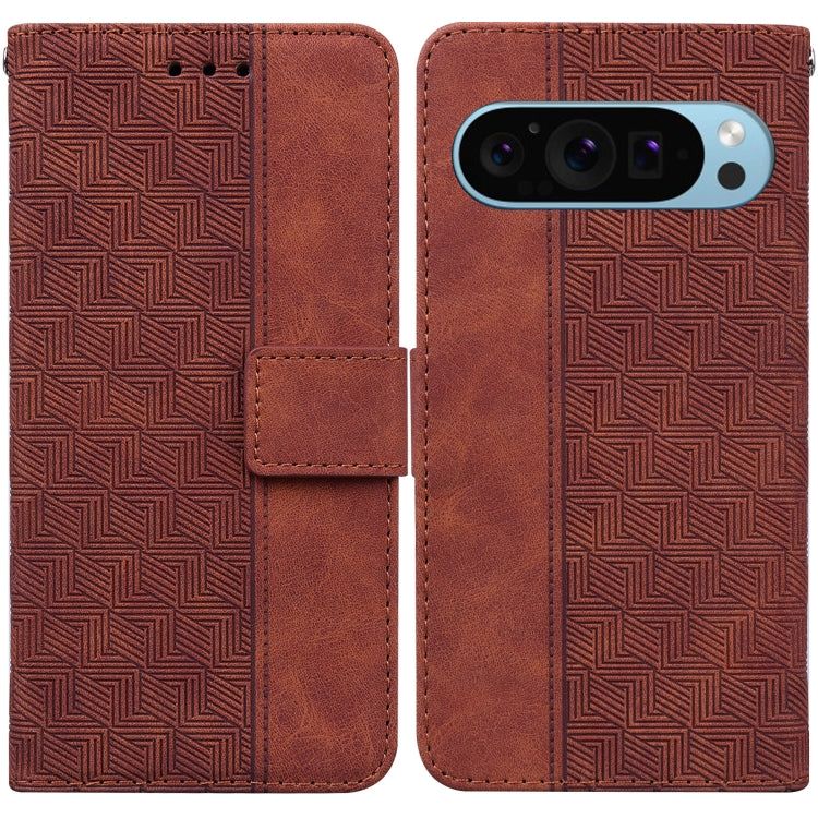 For Google Pixel 9 Pro 5G Geometric Embossed Leather Phone Case(Brown)