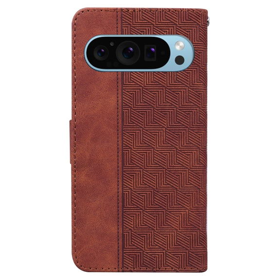 For Google Pixel 9 Pro 5G Geometric Embossed Leather Phone Case(Brown)
