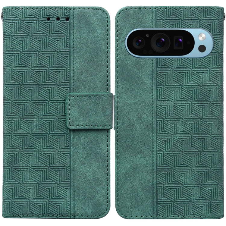 For Google Pixel 9 Pro 5G Geometric Embossed Leather Phone Case(Green)