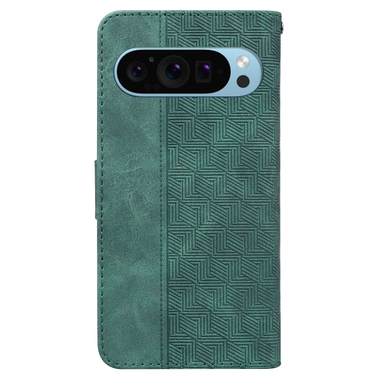 For Google Pixel 9 Pro 5G Geometric Embossed Leather Phone Case(Green)