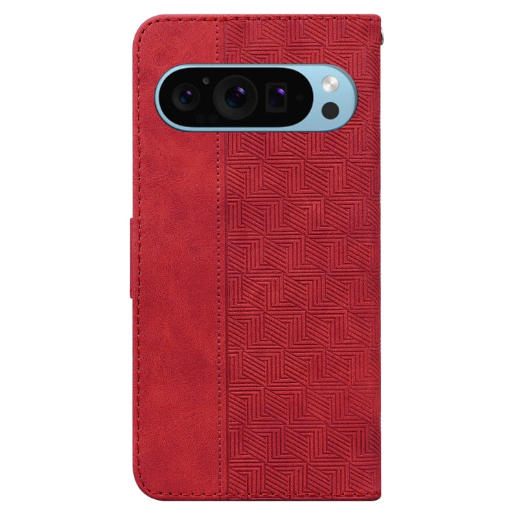 For Google Pixel 9 Pro 5G Geometric Embossed Leather Phone Case(Red)