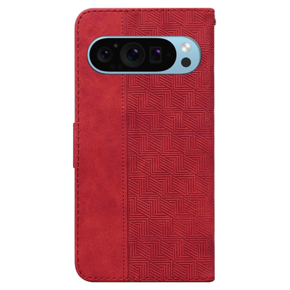 For Google Pixel 9 Pro 5G Geometric Embossed Leather Phone Case(Red)