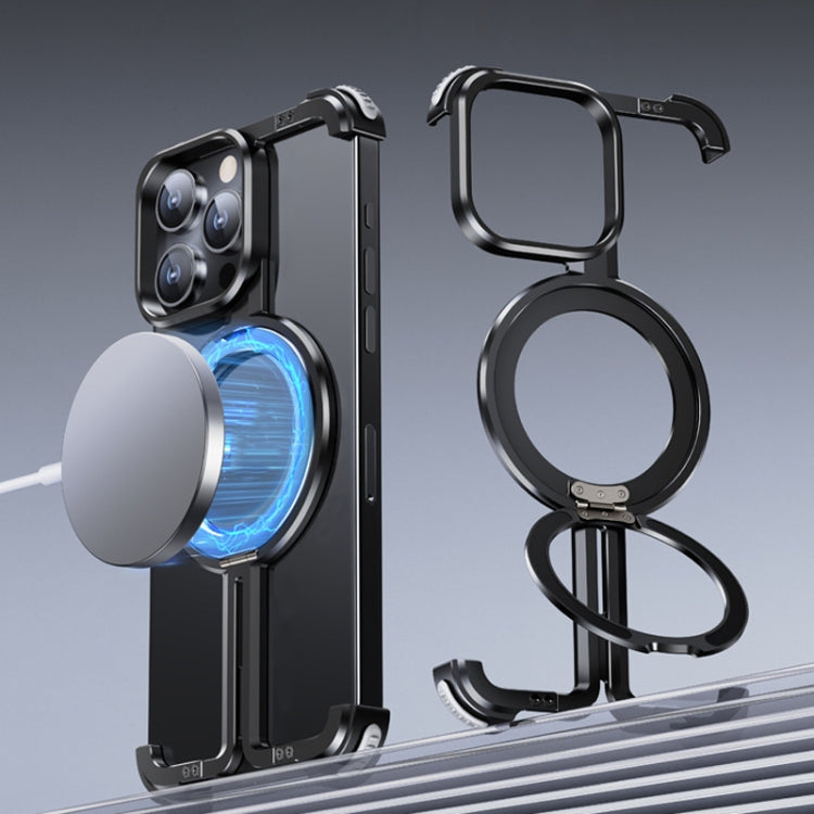 For iPhone 15 Pro MagSafe Magnetic Frameless Holder Phone Case(Black)
