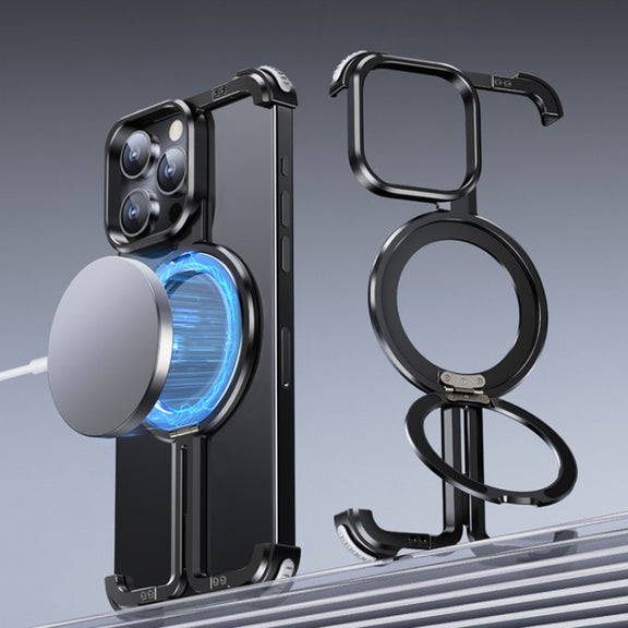 For iPhone 15 Pro MagSafe Magnetic Frameless Holder Phone Case(Black)