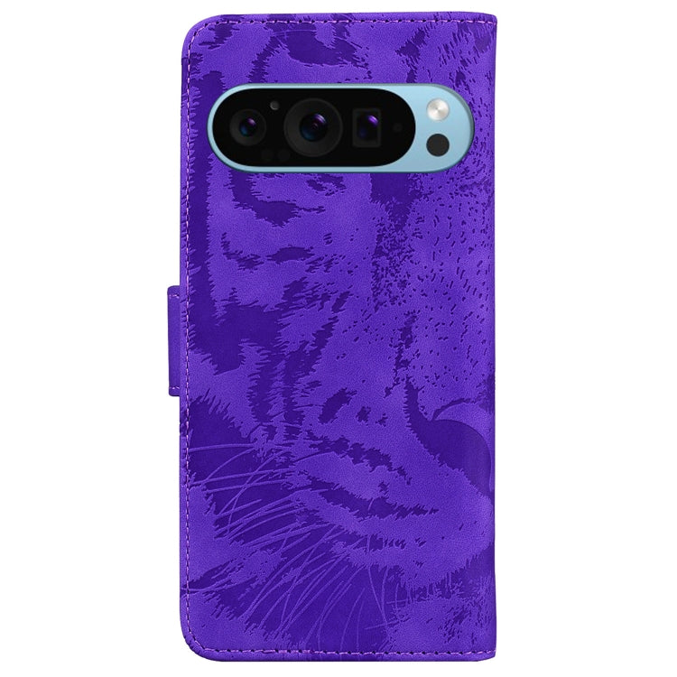 For Google Pixel 9 Tiger Embossing Pattern Flip Leather Phone Case(Purple)
